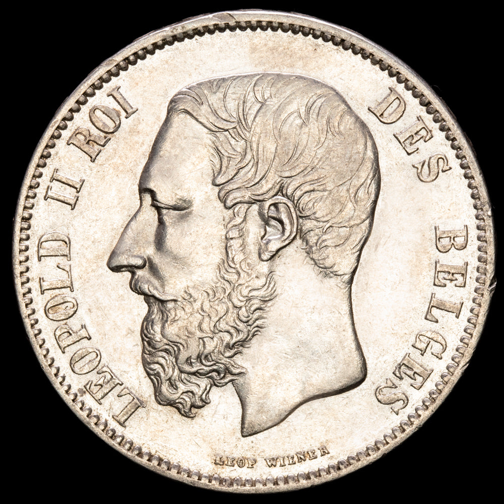 Bélgica – Leopold II. 5 Francs. (25,02g.). 1869. KM-24. MBC+.