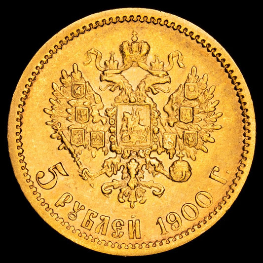 Rusia. Nicolas II. 5 Rublos (4,31 g.). 1900. KM-Y-62. XF. Restos de brillo original.