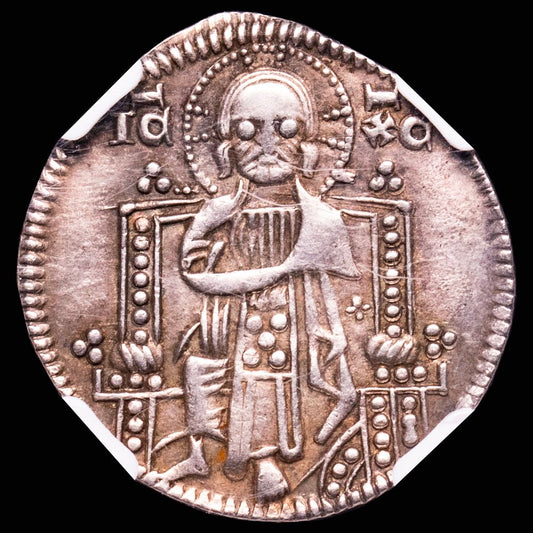 Italia. Grosso Venice (1312-28) Paolucci-2 Giovanni Soranzo Encapsulada por la NGC VF35.