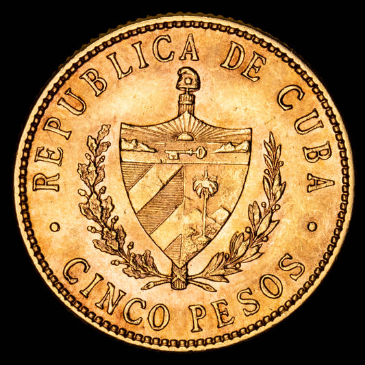 Cuba – José Marti. 5 Pesos. (8,35 g.). 1916. KM-19. XF+. Restos de brillo original. Precioso color.