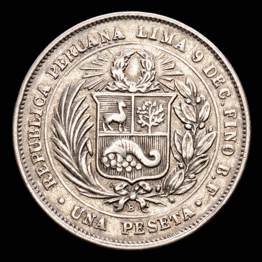 República de Perú. 1 Peseta. (4,9 g.). Lima. 1880. KM-200.2. VF+.