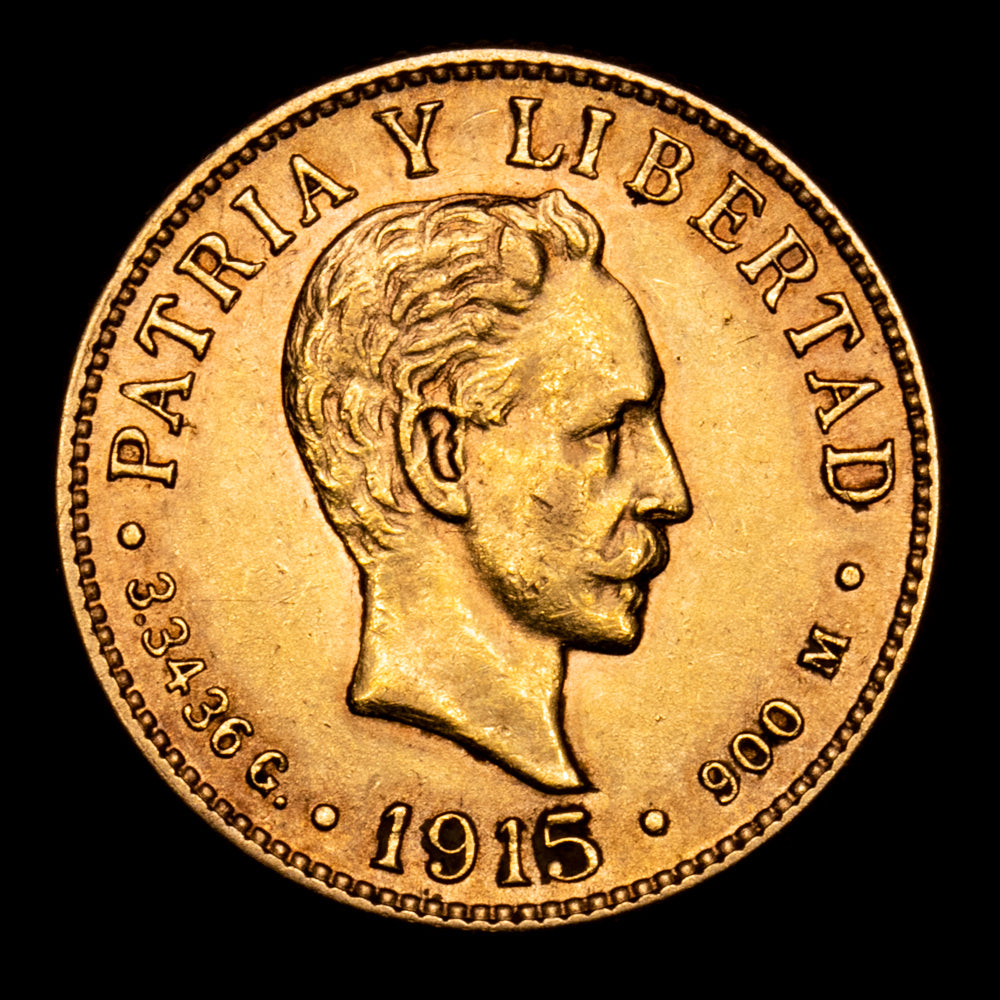 República de Cuba. 2 Pesos. (3,33 g.). Cuba. 1915. KM-17. XF+. Restos de brillo original. Rara así!