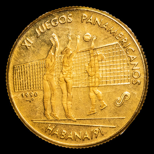 Cuba – 50 pesos (15,55 g.). 1990. XI Juegos Panamericanos. Voleibol. AU. Piefort. KM-323.