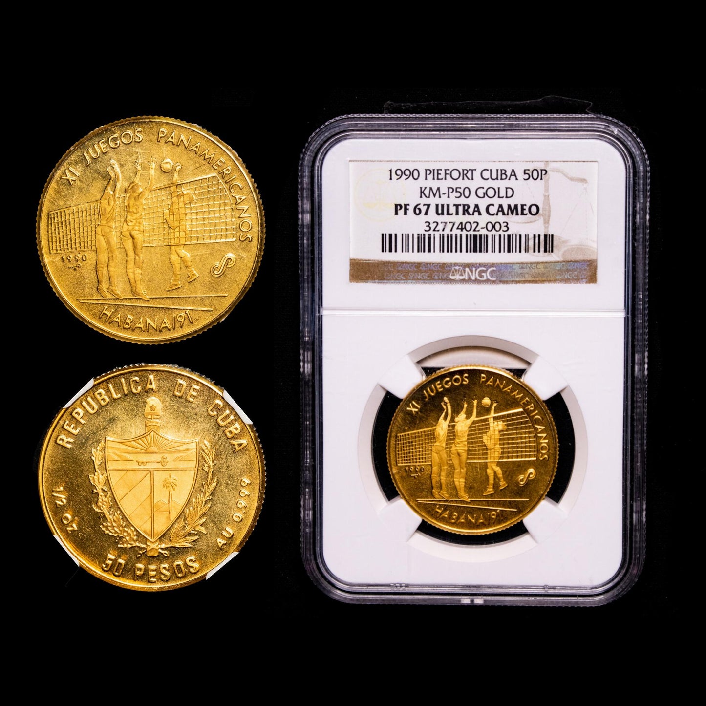 Cuba – 50 pesos (15,55 g.). 1990. XI Juegos Panamericanos. Voleibol. AU. Piefort. KM-323.