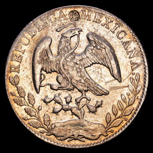 República de México. 8 Reales. (26,98 g.). México. 1880. Ensayador M·H. KM-377.12. VF+. Resellos orientales. Rayitas en reverso