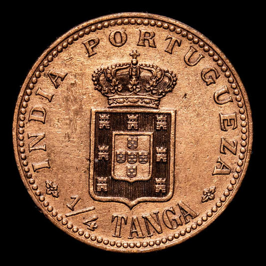 India Portuguesa – Carlos I. 1/4 Tanga. (6,28 g.). 1901-MCMI. KM-15. MBC+. Limpiada. Fecha en números romanos