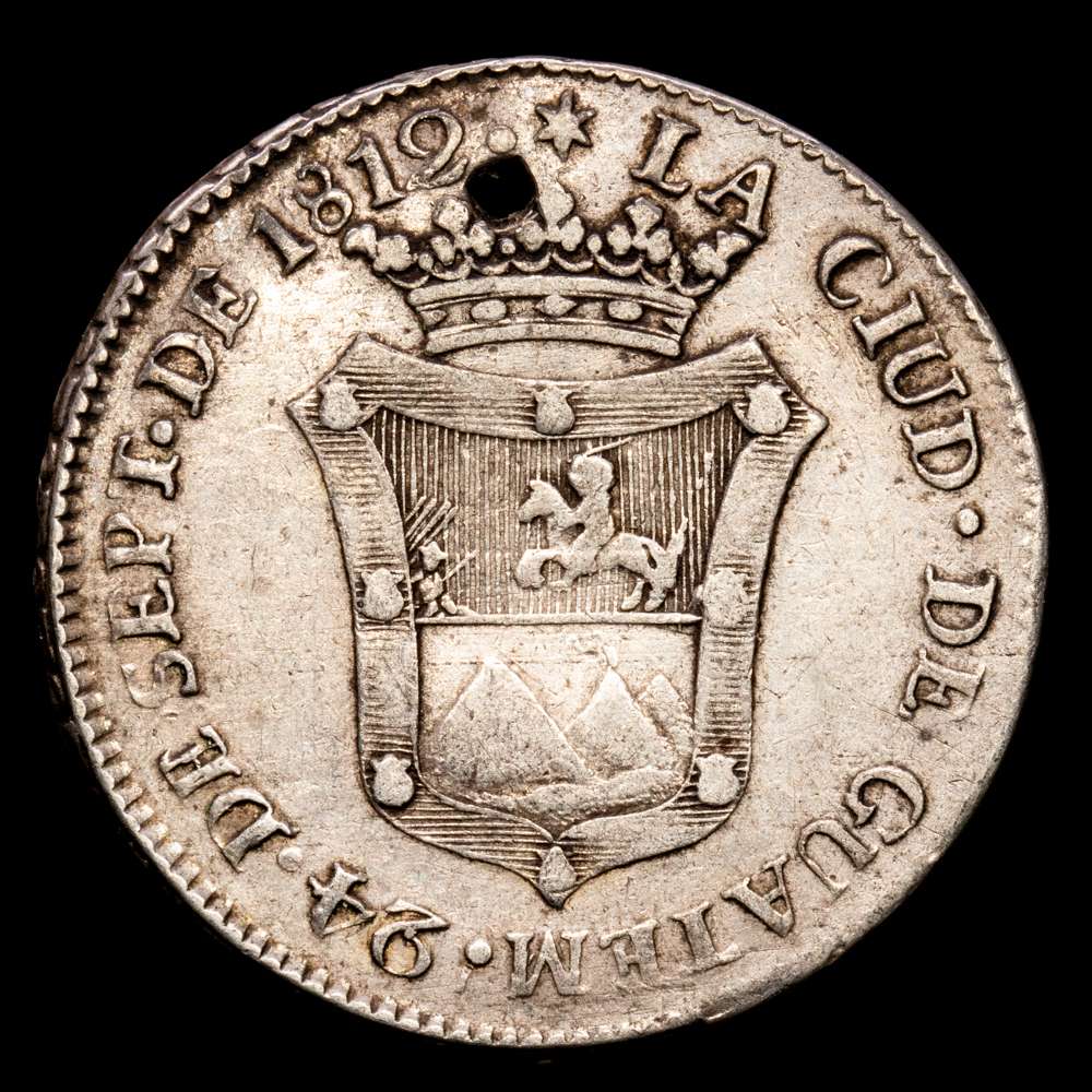 Fernando VII (1808-1833). Medalla. 1812. Guatemala. (Vq-14195). (Vives-299). Ag. 7,09 gramos. Proclamación de la constitución de Cádiz. (MBC). agujero a las 12H.