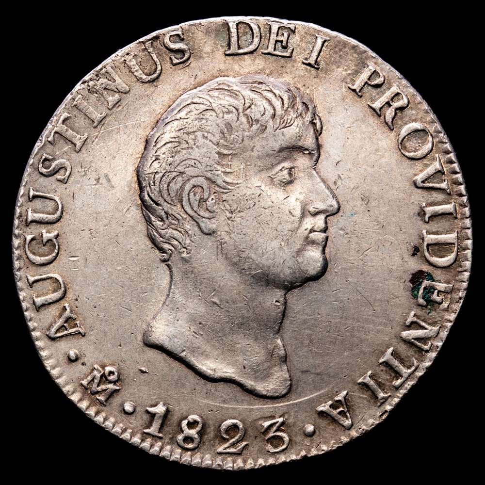 México – Agustín Iturbide. 8 Reales. (27 g.). México. 1823. J·M. KM-310. MBC+. Escasa.