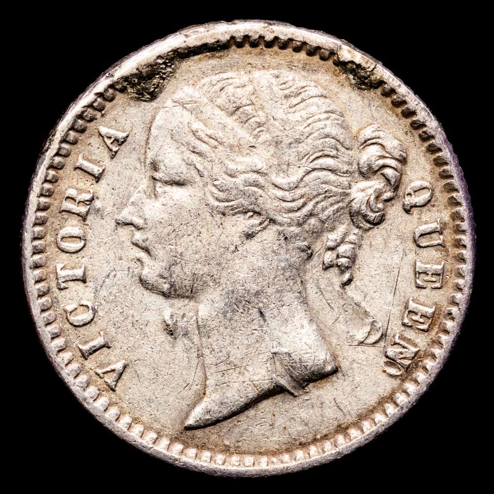 India Británica. 1/4 Rupia. (2,915 g.). 1840. KM-454,2. VF. Restos de montaje