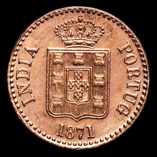 India – D. Luis I. 10 Reis (6,38 g.). Bombain. 1871. KM-303. XF. Rara.