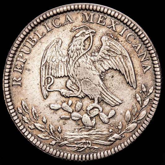 México. 8 Reales. (27,11 g.). Chihuahua. 1845. R·G. KM-377,2. MBC+. Pátina