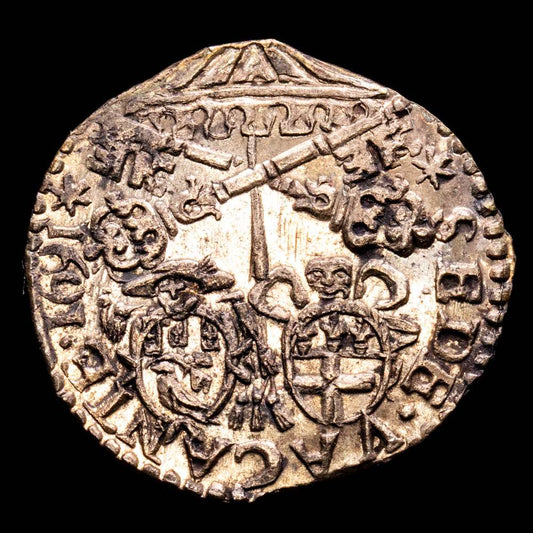 EMILIA-ROMAGNA E BOLOGNA – San Petronio. Muraiola. (1,48 g.). Bologna. 1691. MIR 2111/1. Munt. 13. CNI 5. FDC. Rara así !!! Papa I – Sede vacante . Brillo original .