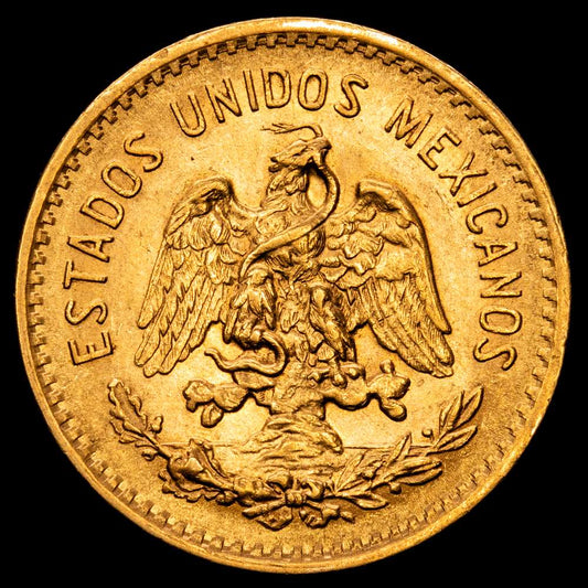 México. 5 pesos, 1919-M. Fr-168; KM-464. Peso 0.1206 onzas. Cabeza de Hidalgo a la izquierda. EBC+.