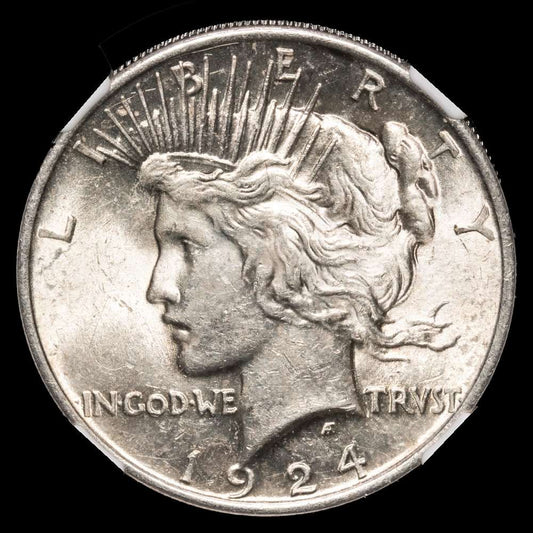 Estados Unidos. 1 Dollar. 1924.”Peace Dollar” . Philadelphia Mint. KM# 150, N# 5580;Encapsulado por NGC AU58.