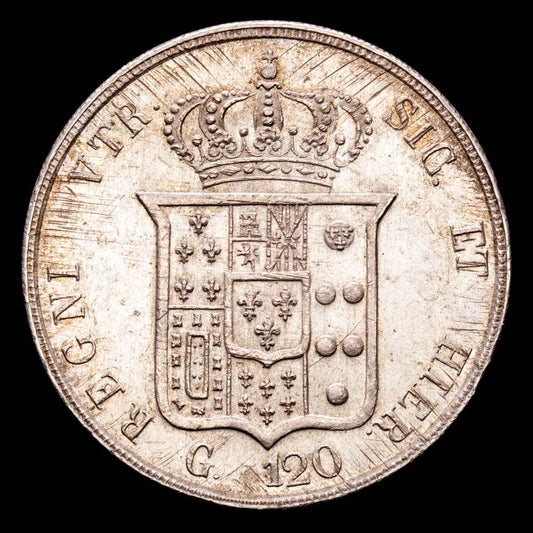Italia – Ferdinando II Piastra (120 Grana) (27,62 g.). Reino de las dos Sicilias. 1856
