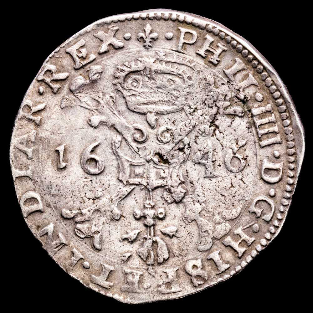 Paises Bajos – Felipe IV. Patagón. (27,74 g.). Brujas. 1646. (Tauler-2677). (Vanhoudt-645 BG). (Vti-1073). MBC+. Escasa.