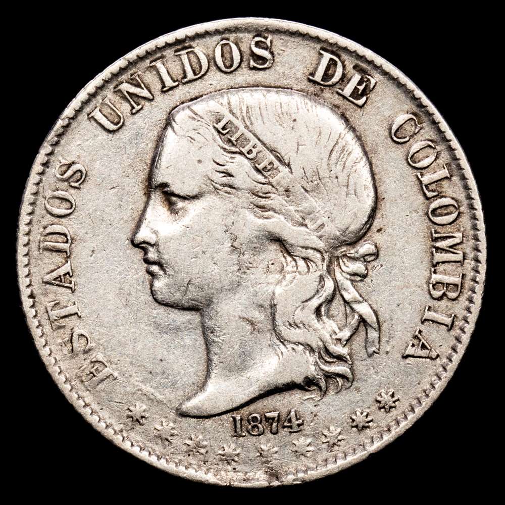 Colombia. 2 Décimos. (4,8 g.). Medellín. 1874. KM-160. VF.