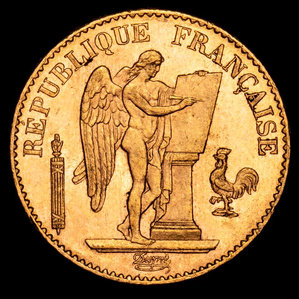 Francia. 20 Francs. (6,49 g.). A-Paris. 1890. KM-825. XF+. Brillo original.