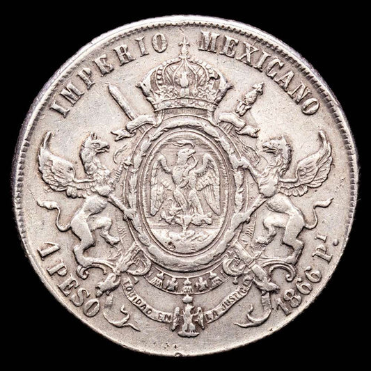 Mexico – Maximiliano 1 Peso (26,94 g.). San Luis de Potosí. 1866. KM-388.2. VF+