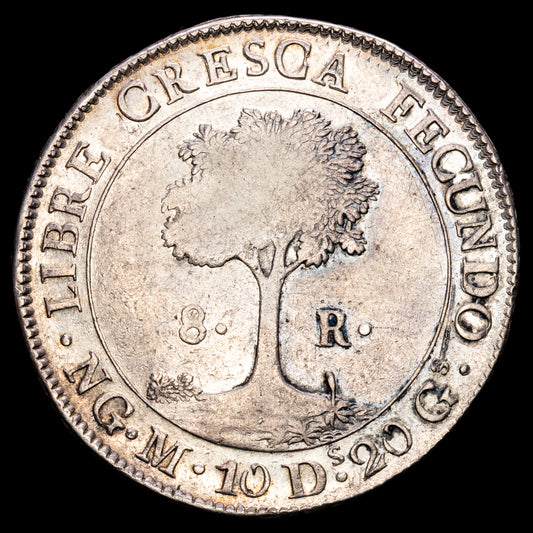 Guatemala – República Centroamericana. 8 Reales. (26,88g.). Nueva Guatemala. 1836. Ensayador M. KM-4. VF.