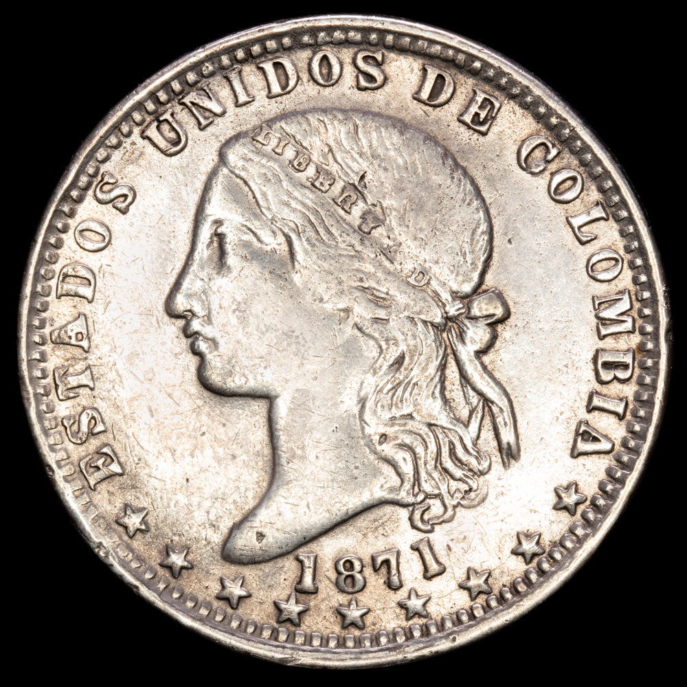 Colombia. 1 Peso. (24,79g.). Medellín. 1871. KM-154.2. VF+.