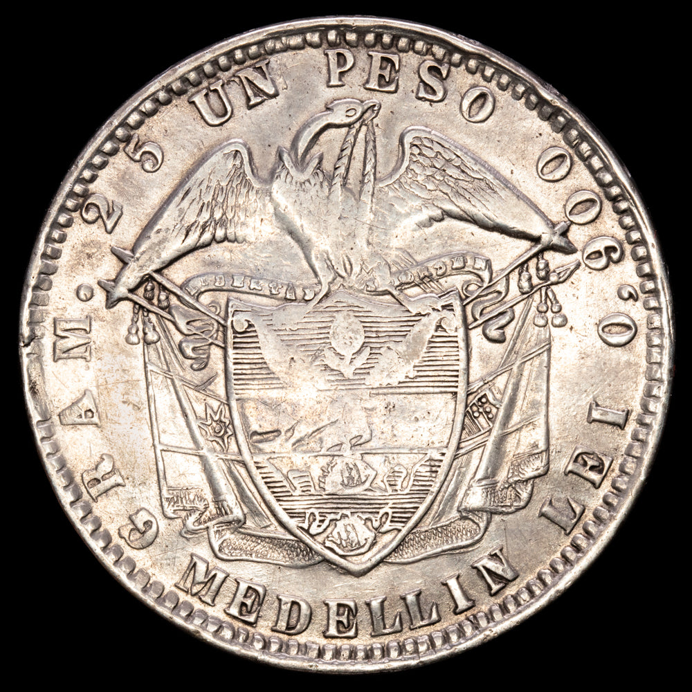 Colombia. 1 Peso. (24,79g.). Medellín. 1871. KM-154.2. VF+.