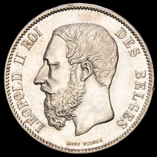 Bélgica – Leopold II. 5 Francs. (25,02g.). 1869. KM-24. MBC+.