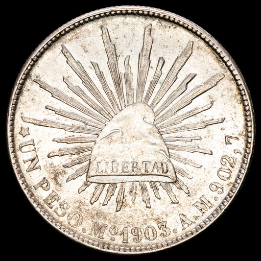México. 1 Peso. (27,06g.). M. 1903. Ensayador A·M·. KM-409.2. . XF+.