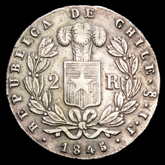 República de Chile – 2 Reales (5,79 g.). Santiago. 1845. KM-100.2. VF.