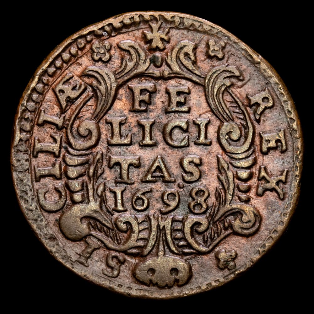 Italia – Carlos II. 1 Gano (5,25 g.). Sicilia. 1698. MIR-497/4. XF. Excelente condición.
