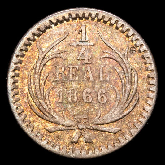 República de Guatemala – 1/4 Real (0,76 g.). 1866. KM-130. XF.