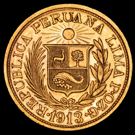 República de Perú. 1 Libra (7,97 g.). Lima. 1913. Ensayador P.O.ZG. KM-207. UNC-. Brillo original.