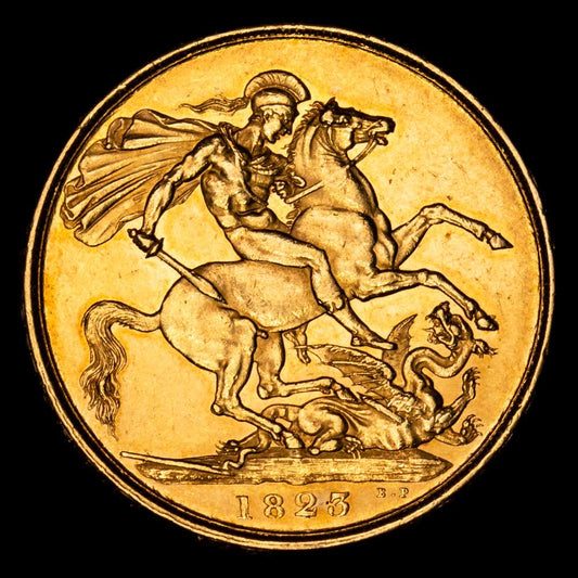 Gran Bretaña – Georgius IIII. 2 Pounds. (16,01 g.). Londres. 1823. Ensayador B·P. KM-690. XF+. Brillo original.