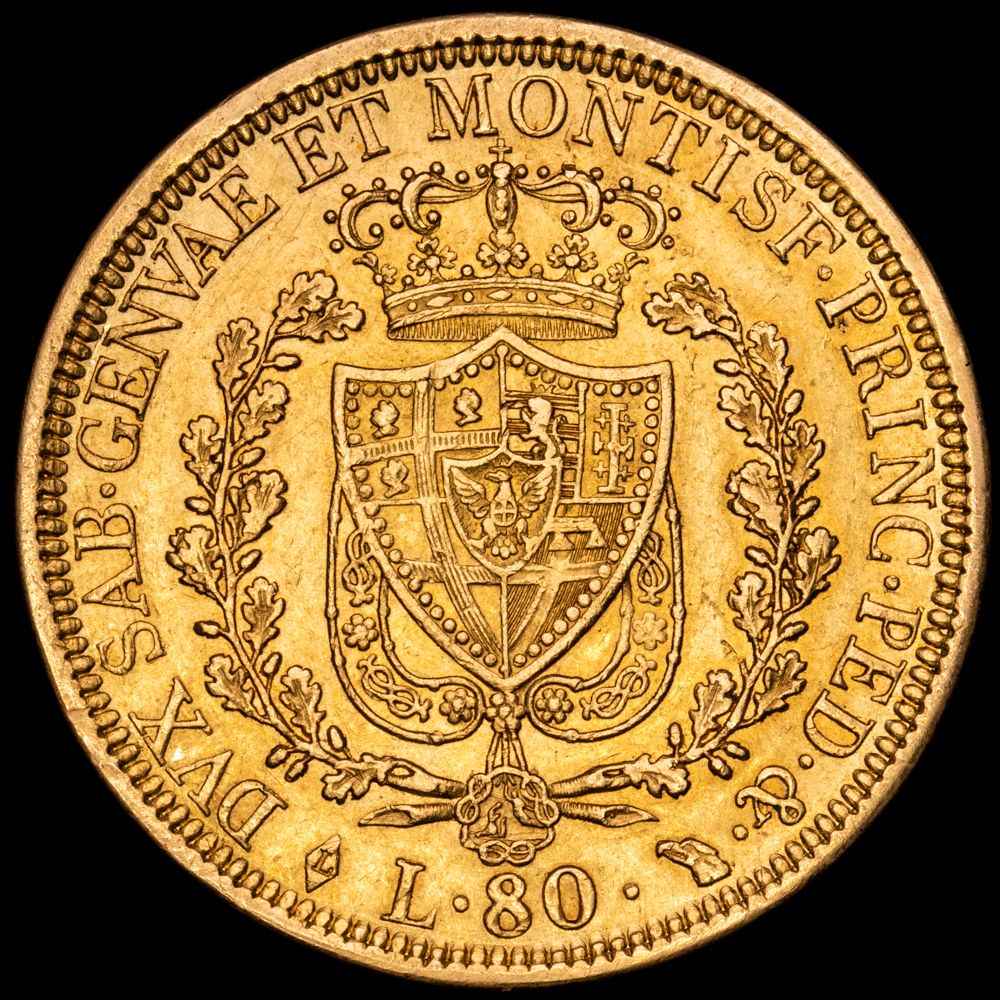 Italia. Carlo Felice. 80 Liras (25,73 g.). Torino. 1828. KM-123.L. XF.