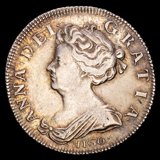 Gran Bretaña – Ana. Chelin. (5,99 g.). Vigo. 1703. SPINK-3586. MBC+. Escaso. Buen tono.