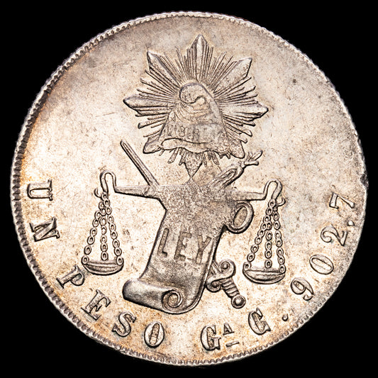 República de México. 1 Peso. (27,42 g.). Guadalajara. 1871. Ensayador GA·C. KM-408.3. MBC+.
