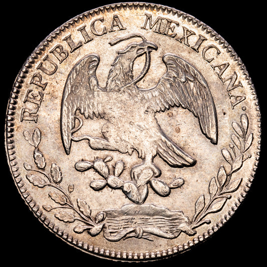 República de México. 8 Reales. (27,01 g.). Zacatecas. 1879. Ensayador J·J. KM-377.13. MBC+. Restos de brillo original.
