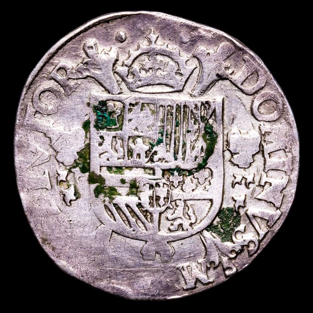 Paises Bajos – Felipe II. 1/5 de Escudo. (6,83 g.). Dordrech. 1572. MBC. Heiss 180/170 Variante.Rara .