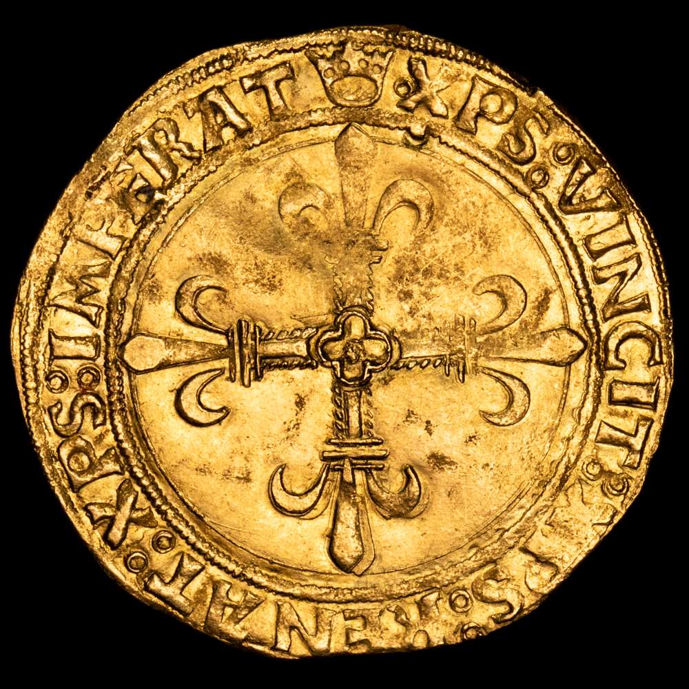 Francia – François I. Ecu D’or. (3,43 g.). 1515-1547. DY-782. XF. Raro tipo.