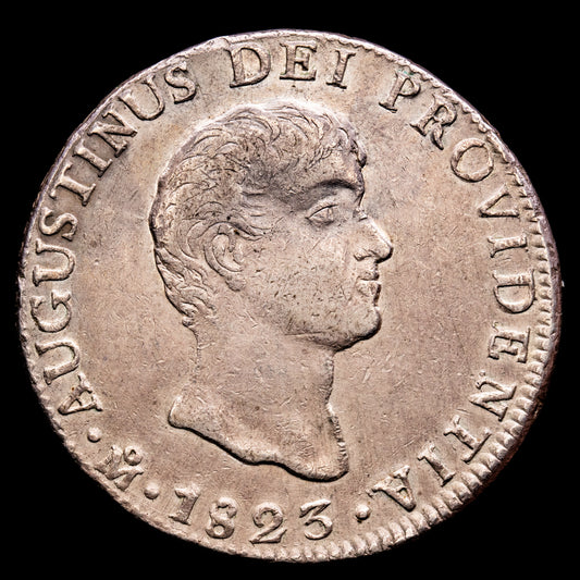México – Agustin Iturbide. 8 Reales. (26,98 g.). México. 1823. Ensayador J·M. KM-310. MBC+. Escasa. (Leves oxidaciones limpiadas)