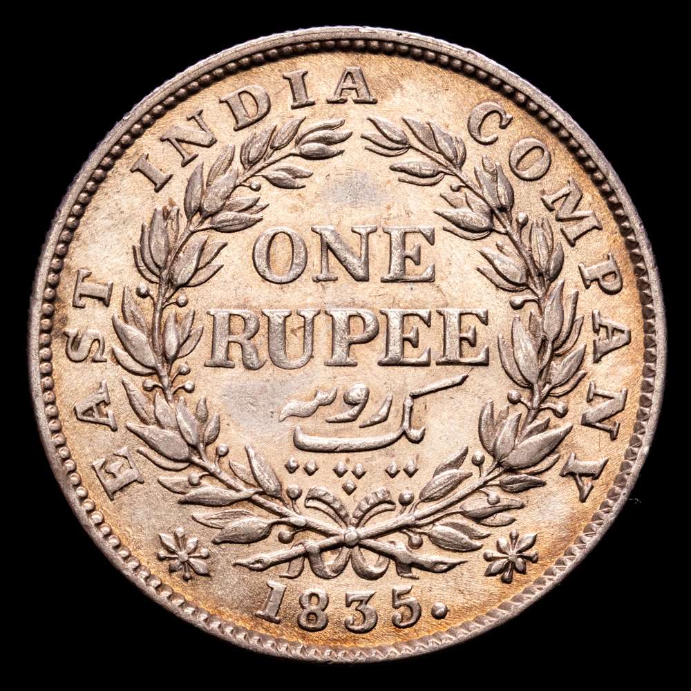 India Británica – William IV. Rupee. (11,64 g.). 1835. KM-450.1. EBC+. Restos de brillo original. Bello tono.