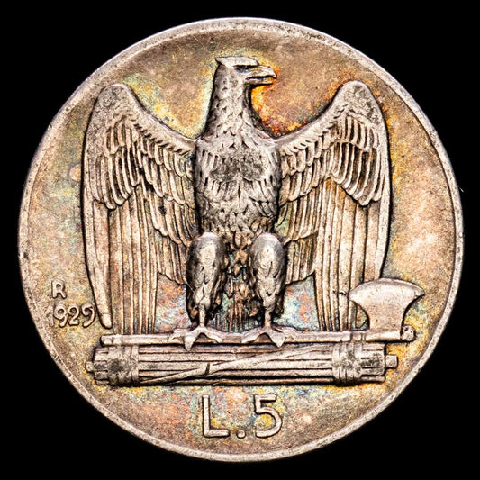 Italia – Vittorio Emmanuel III. 5 Liras. (5,02 g.). Roma. 1929. KM-67.1. VF+. Pátina de monetario