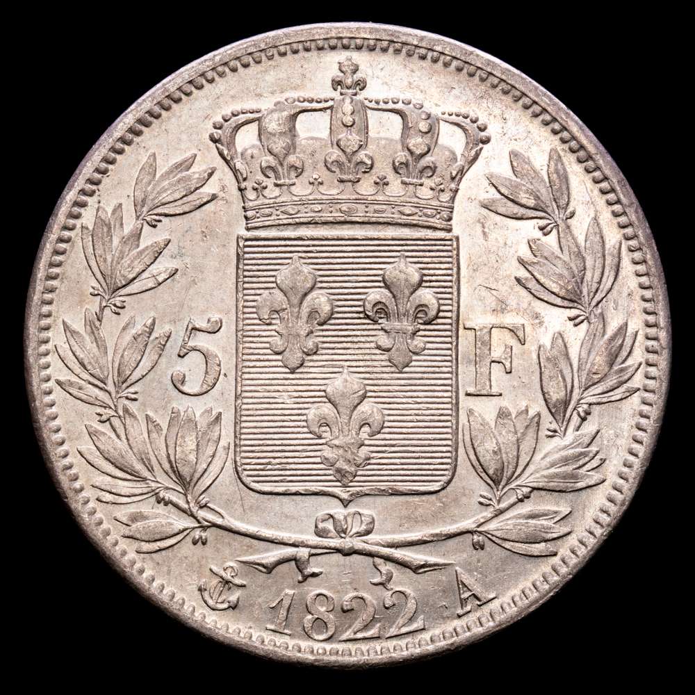 Francia – Louis XVIII. 5 Francs. (25,04 g.). Paris. 1822. A. GADOURY-614. UNC-. Brillo original.
