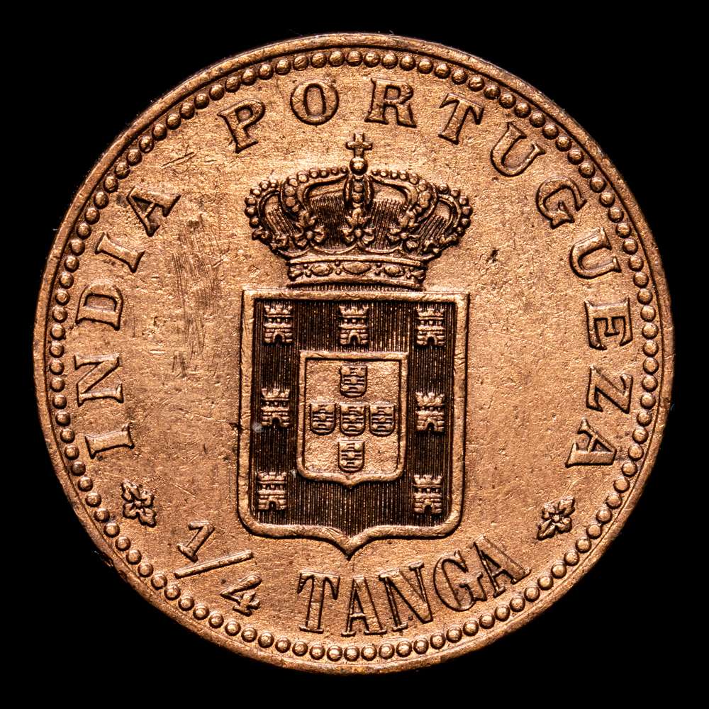India Portuguesa – Carlos I. 1/4 Tanga. (6,28 g.). 1901-MCMI. KM-15. MBC+. Limpiada. Fecha en números romanos