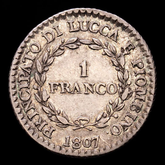 Italia – Elisa y Felice. 1 Franco. (4,99 g.). Lucca. 1807. GIG-9. MBC+.