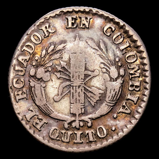 República de Ecuador. 1 Real. (2,91 g.). Quito. 1833. Ensayador G·J. KM-13. MBC. Muy rara. EL ECUADOR EN COLOMBIA