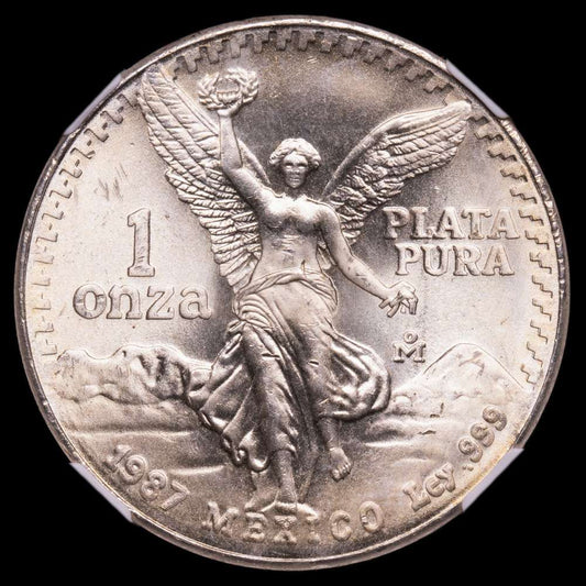 Estados Unidos Mexicanos. 1 Onza. (31,1 g.). México. 1987. KM-494. Encapsulada por NGC como MS64.