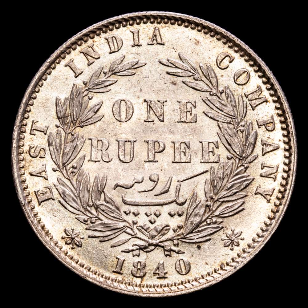 India Británica – Victoria. Rupee. (11,6 g.). 1840. KM-458. UNC-. Brillo original.