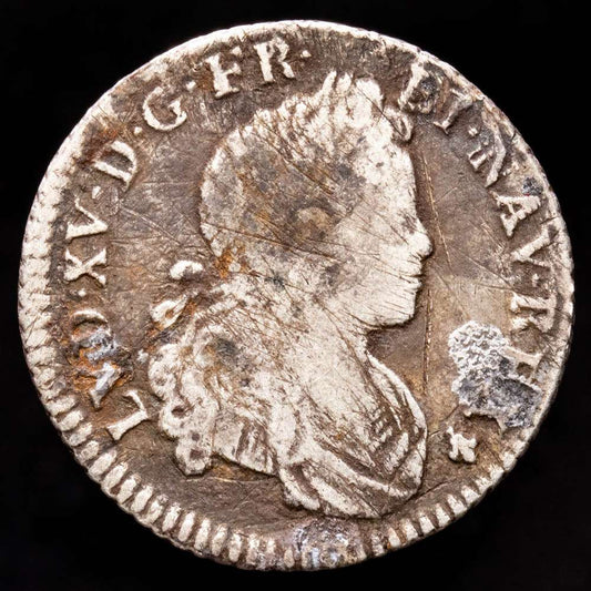 Francia – Luis XV. 20 Sols. (3,88 g.). Burdeos. 1720. K. GAD-295. MBC. “20 Sols de Navarra”