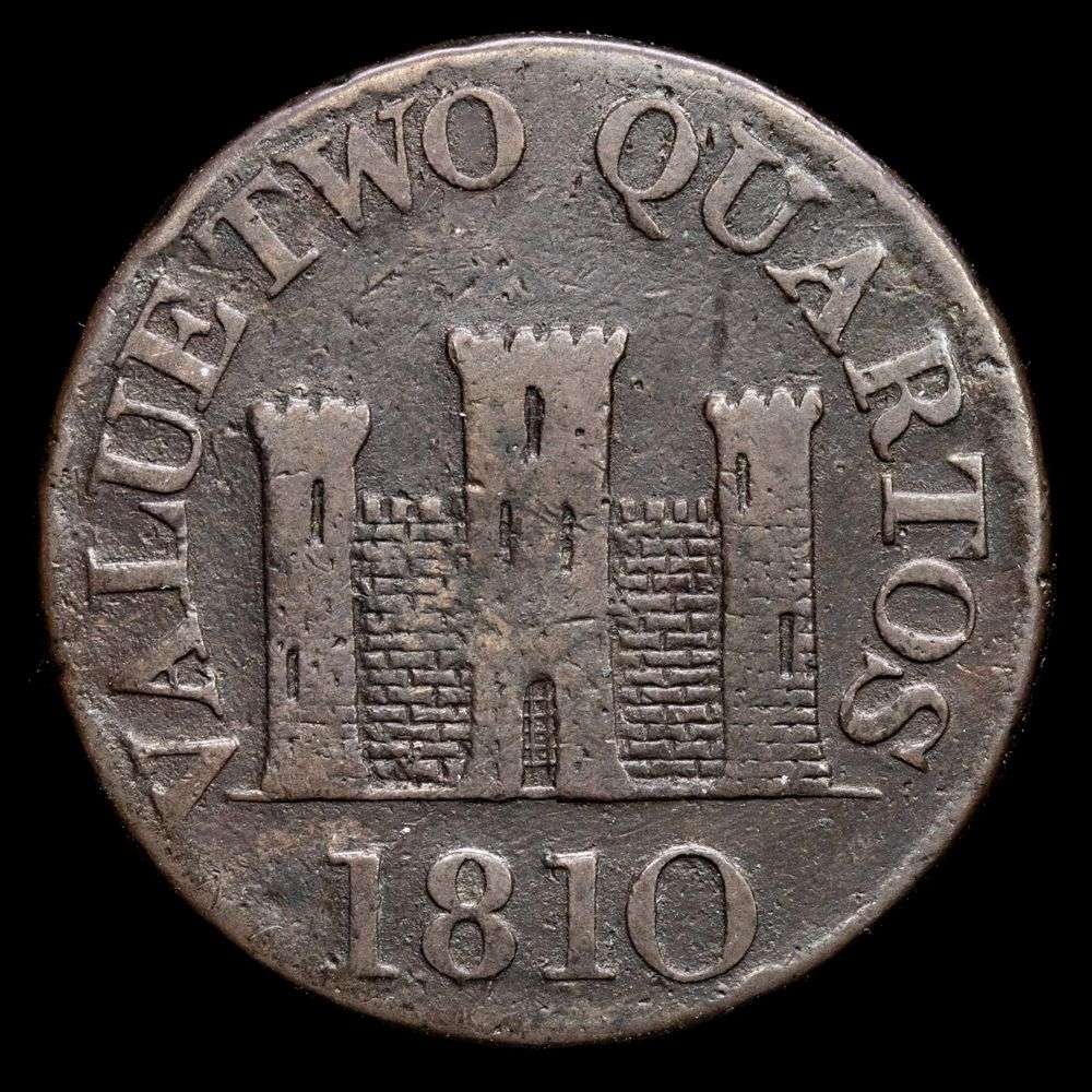 Gibraltar – Jorge III. 2 Quartos (6,97 g.). 1810. KM-TM-9.2. VF.